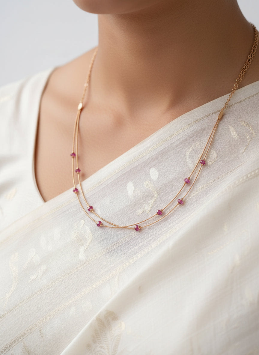 Pure Silver Necklace with Ruby Red Crystal Beads