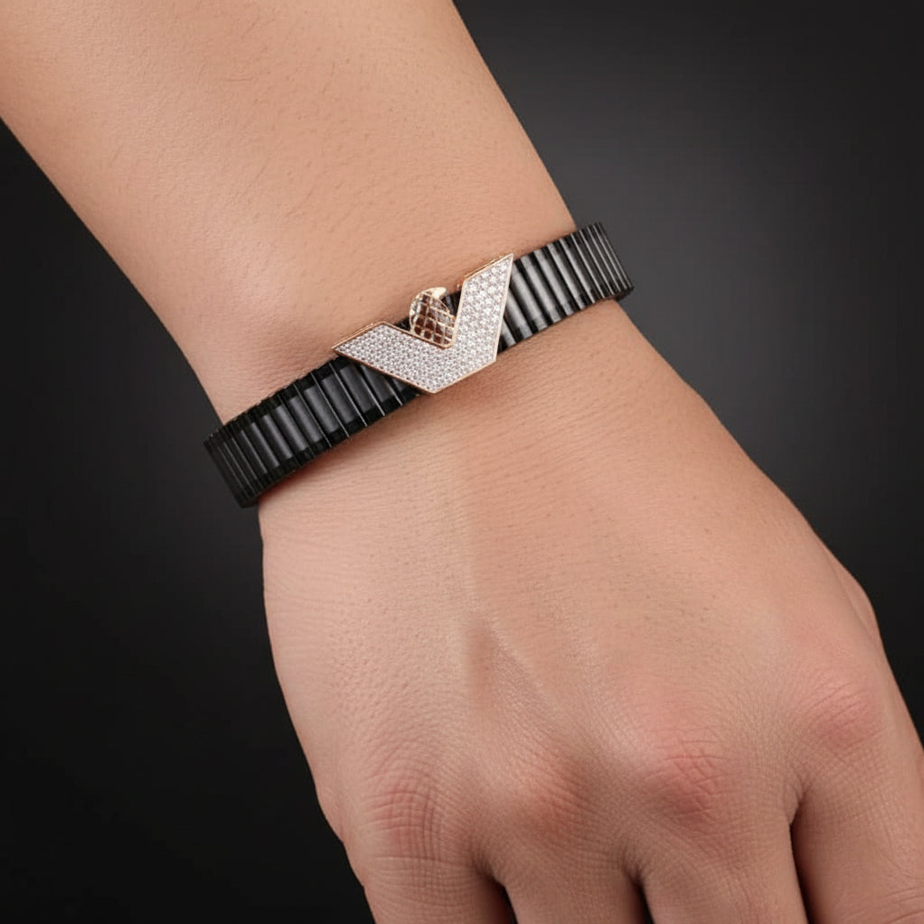 Pure Silver Men's Luxury Silver "V" Emblem Bracelet