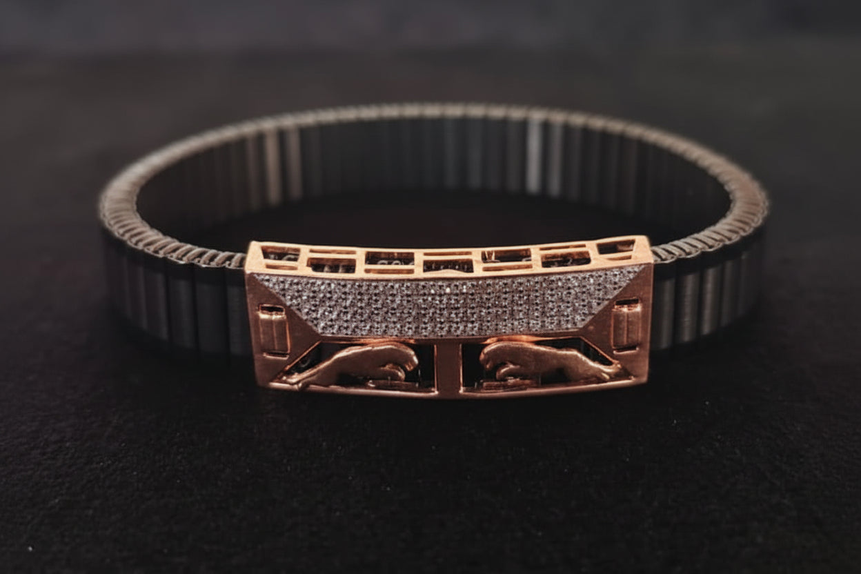 Pure Silver Men's Rose Gold & Black PVD Diamond Tension Link Bracelet