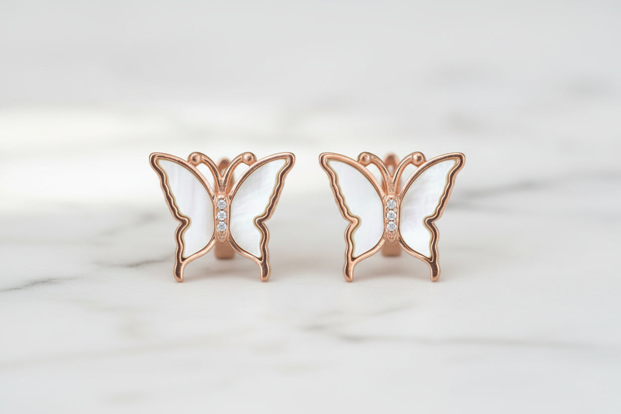 Pure 92.5 Sterling Silver Rose Gold Butterfly Earring