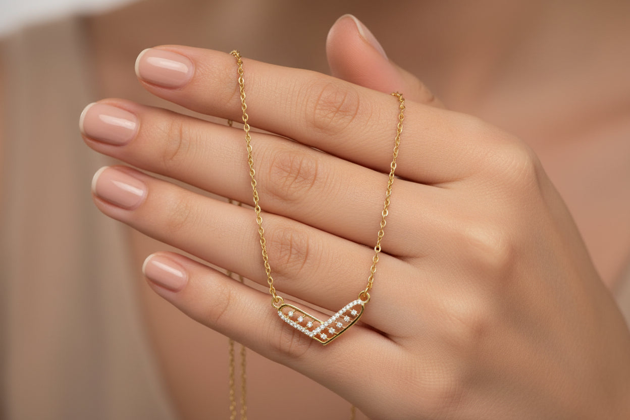 Gold Plated 92.5 Sterling Silver Geometric Chevron Pendant Necklace