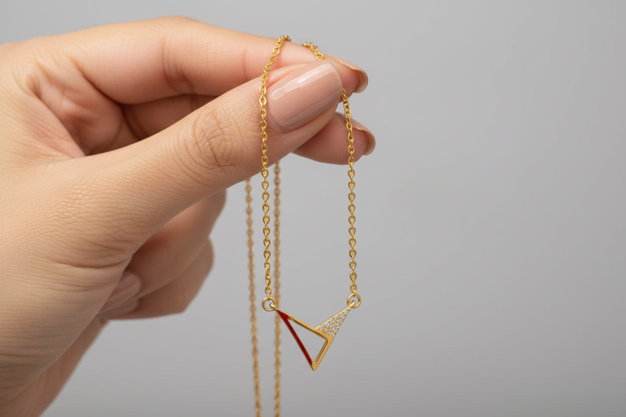 Gold Plated 92.5 Sterling Silver Geometric Triangle Pendant Necklace