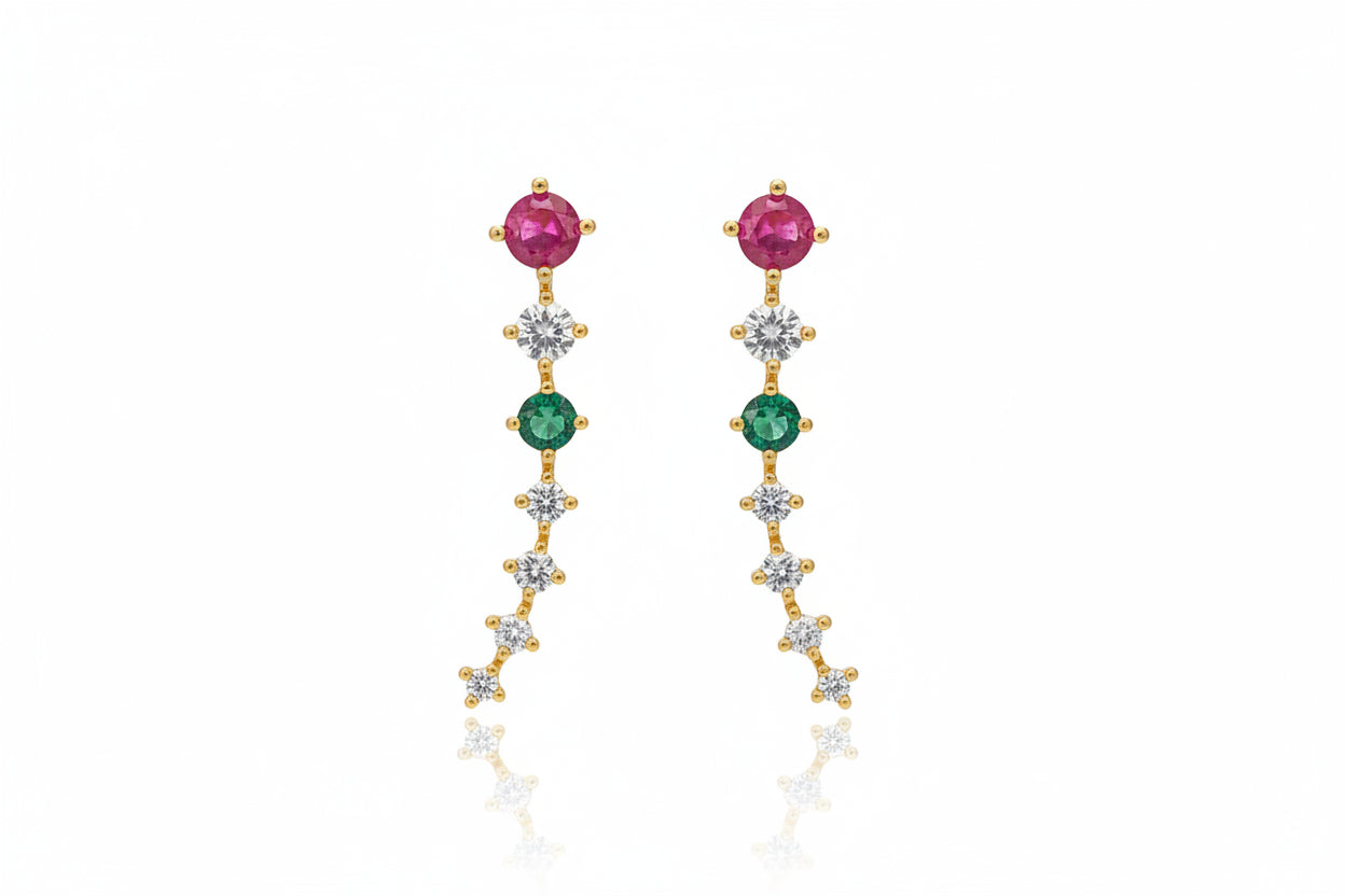 Gold Plated 92.5 Sterling Silver Multi-Stone Linear Drop Earrings