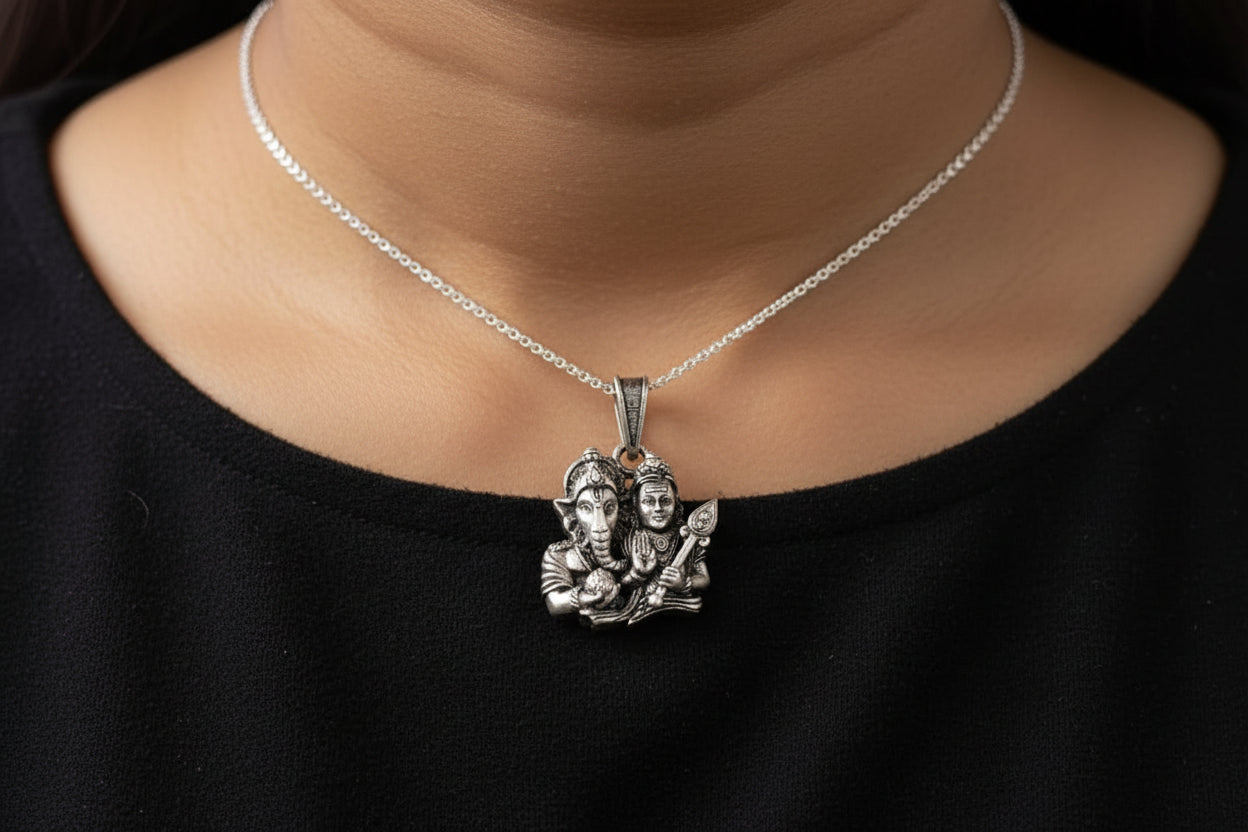 Pure 92.5 Silver Ganesha & Lord Murugan Pendant