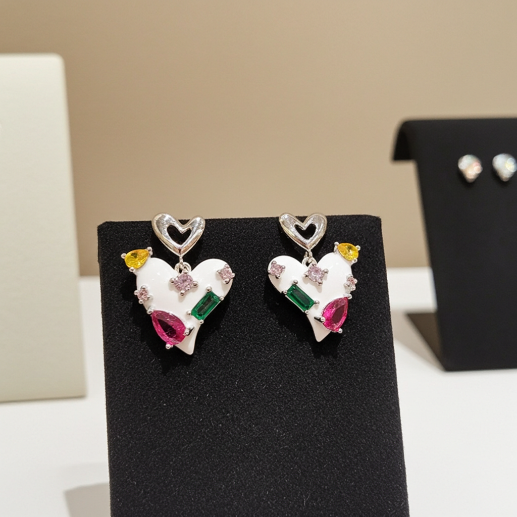 Pure 92.5 Sterling Silver White Heart Earrings