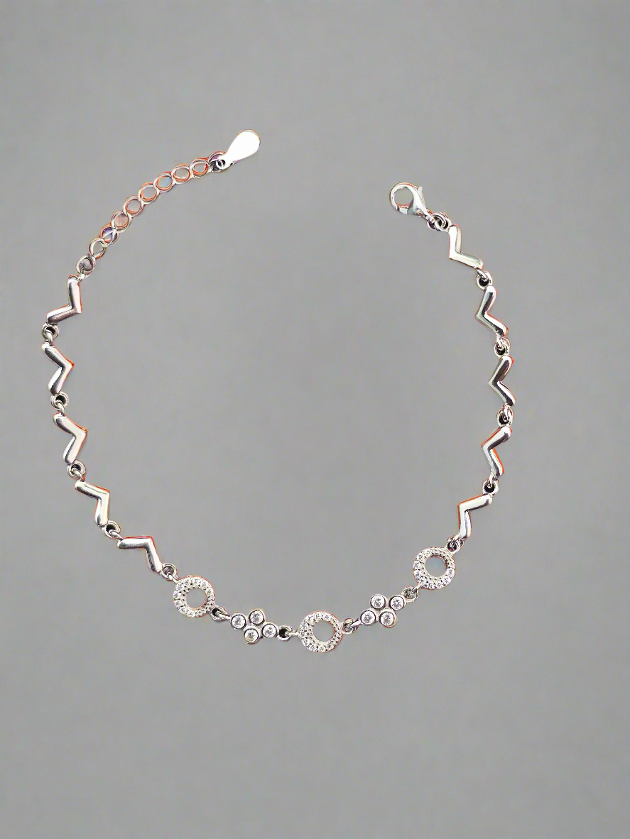 Elegant Sterling Silver Geometric Link Bracelet with Cubic Zirconia Accents