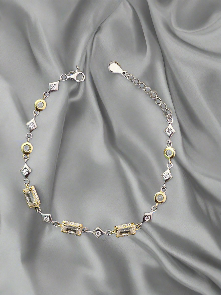 Two-Tone Sterling Silver Bracelet with Cubic Zirconia (CZ) Accents
