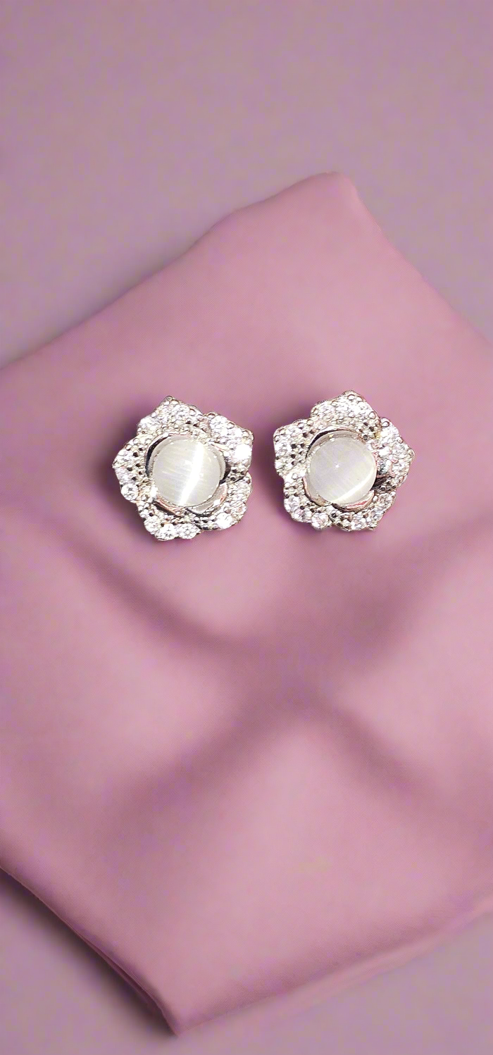 Pure Silver & Rose Gold coated Fancy Design Tops White Stones for Girls