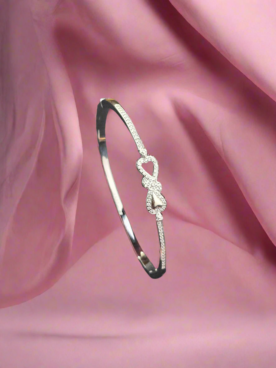 Silver Bow Bangle Bracelet with American Diamonds