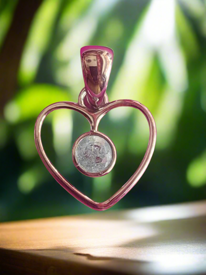 Pure Silver Heart Pendant with Hanging White CZ Stones