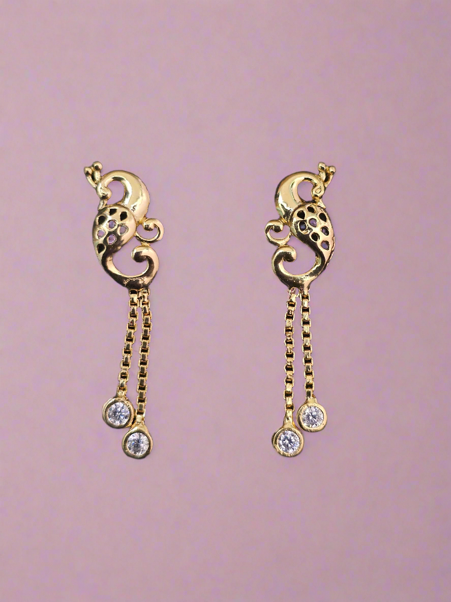 Elegant Gold-Tone Peacock Drop Earrings with Sparkling Accents