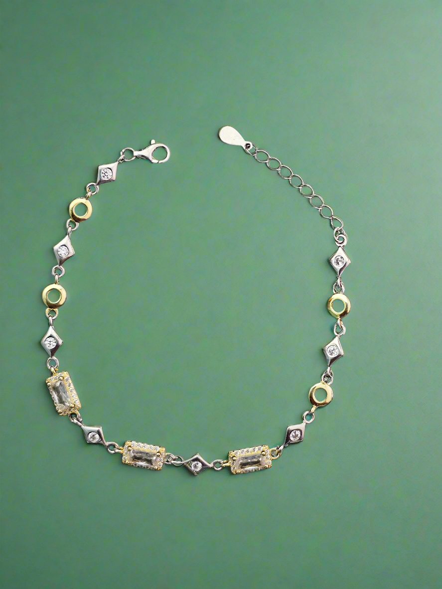 Two-Tone Sterling Silver Bracelet with Cubic Zirconia (CZ) Accents