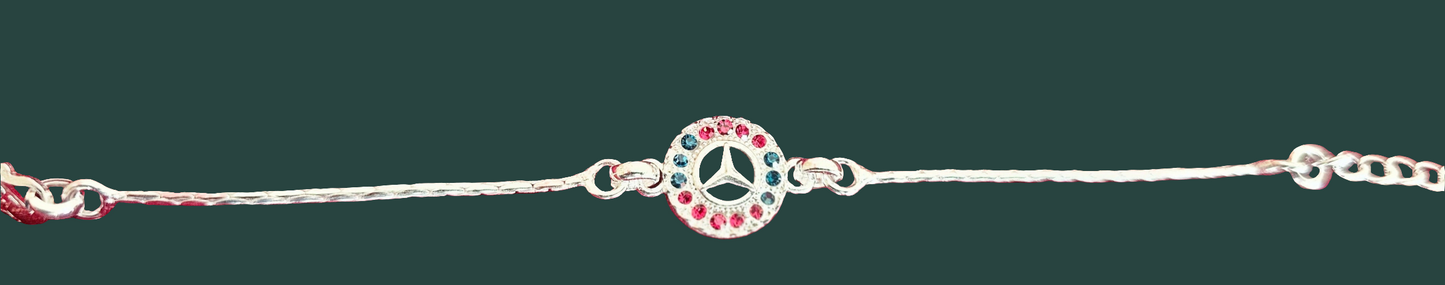 Silver Benz Emblem Bracelet with Stones