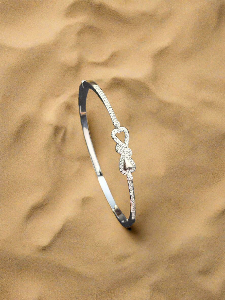 Silver Bow Bangle Bracelet with American Diamonds