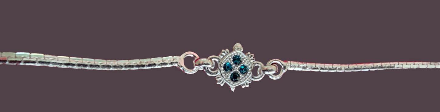 Pure Silver Turtle Design Bracelet with Blue Stones