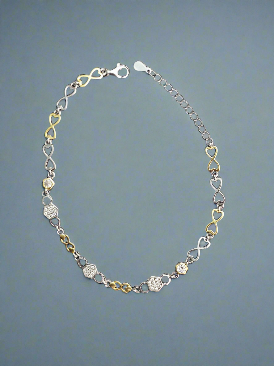 Sterling Silver & Gold-Tone Infinity Link Bracelet with Cubic Zirconia Accents