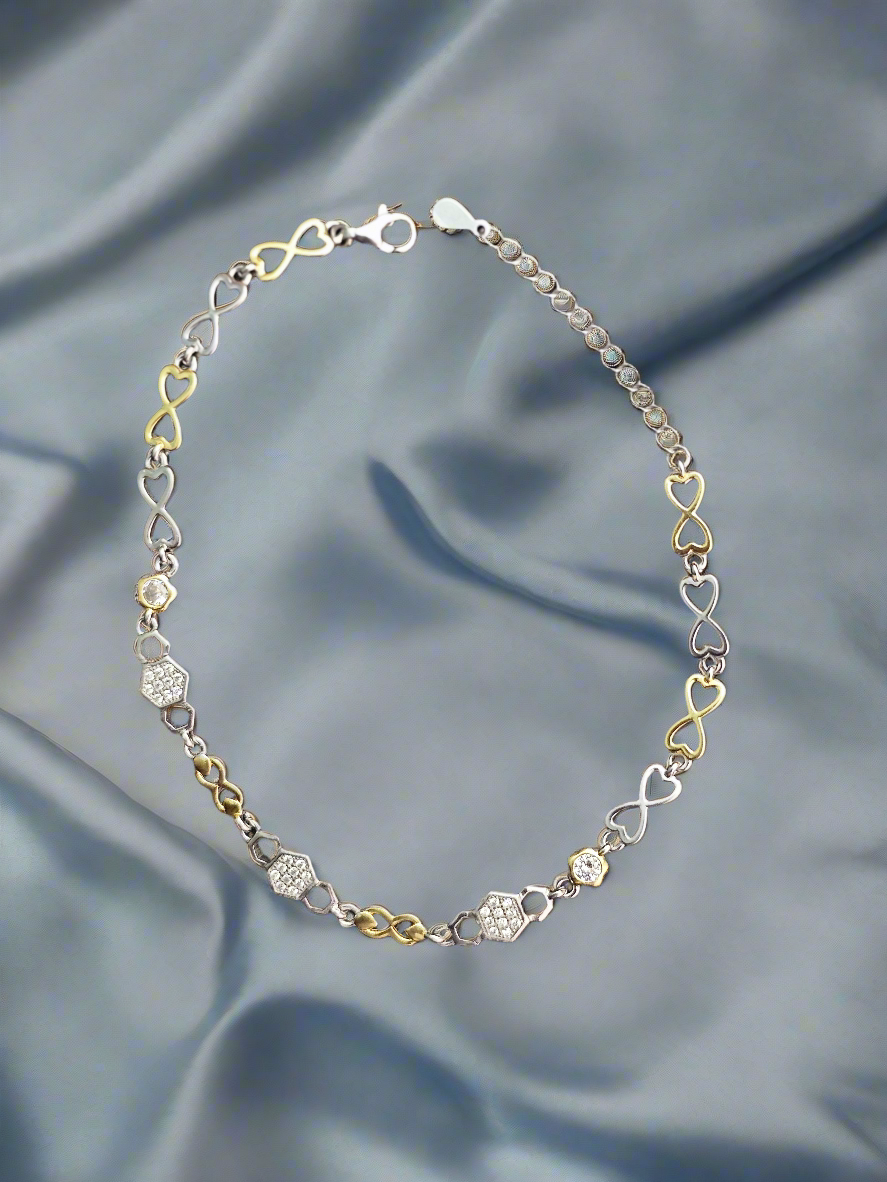Sterling Silver & Gold-Tone Infinity Link Bracelet with Cubic Zirconia Accents