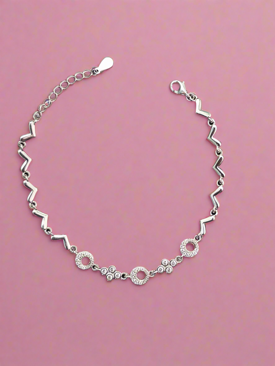 Elegant Sterling Silver Geometric Link Bracelet with Cubic Zirconia Accents