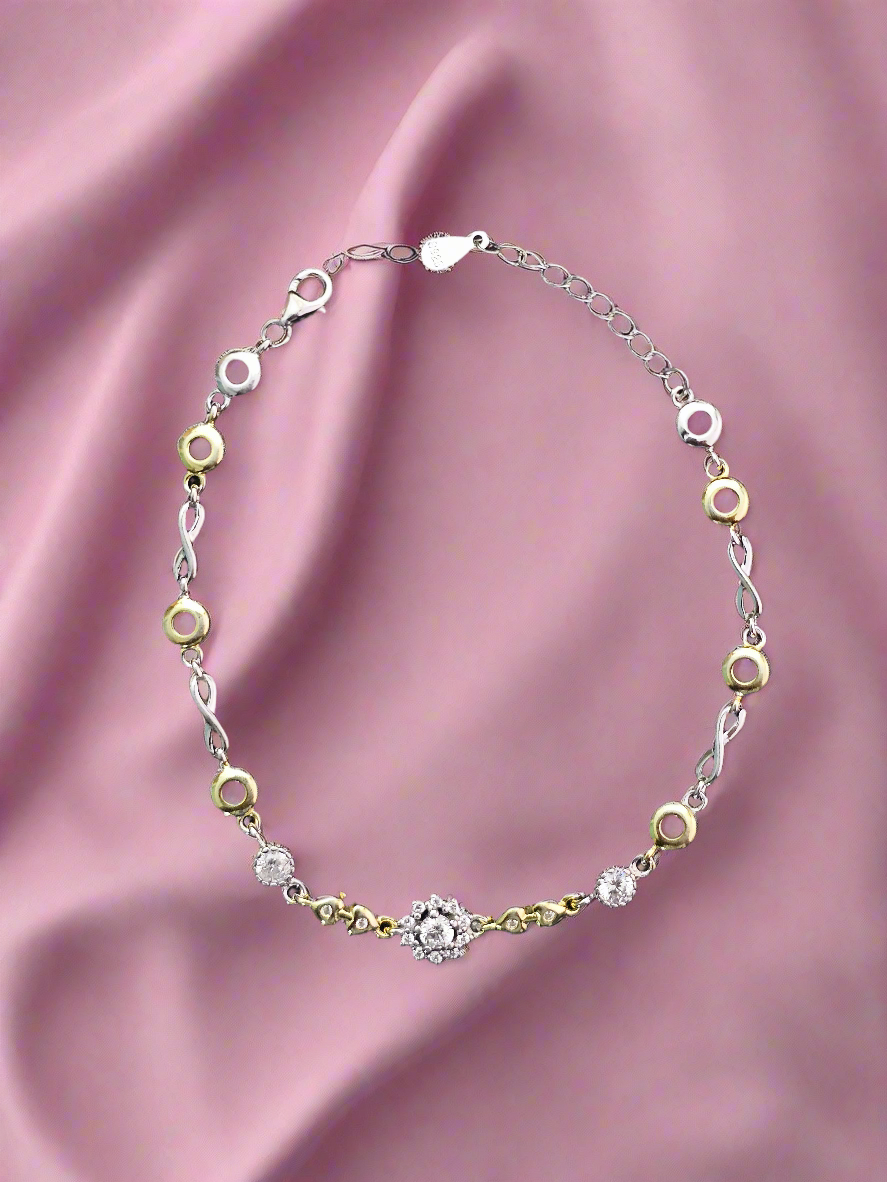 Elegant Two-Tone Infinity & Circle Link Bracelet with Cubic Zirconia Accents