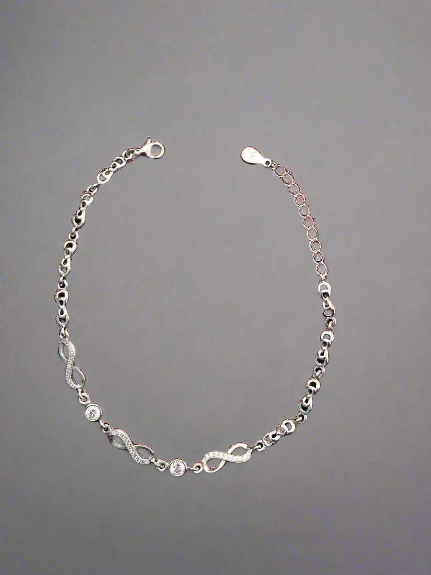 Elegant Sterling Silver Infinity & CZ Bracelet
