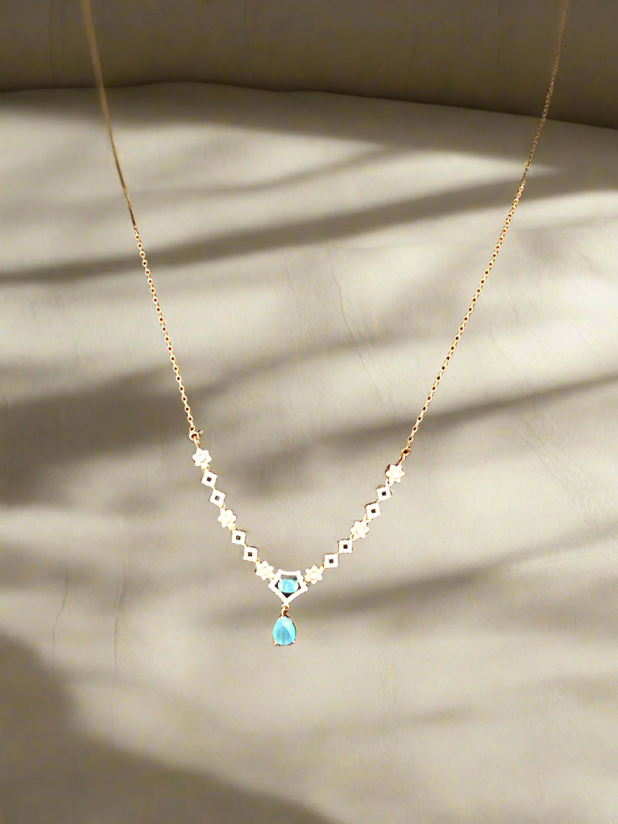 Pure Silver With Gold coated Blue Fluorite Stone Necklace