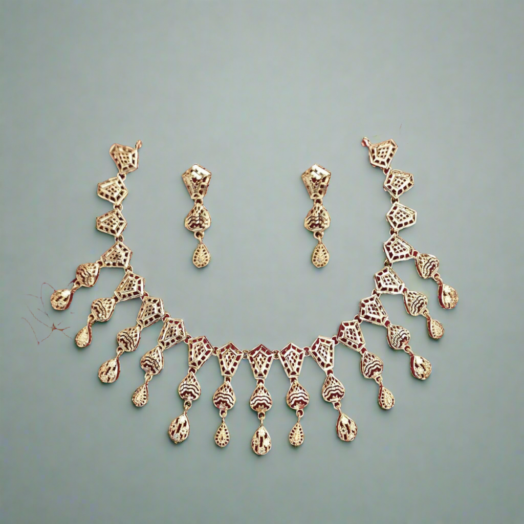Geometric Filigree Gold-Toned Necklace and Earring Set