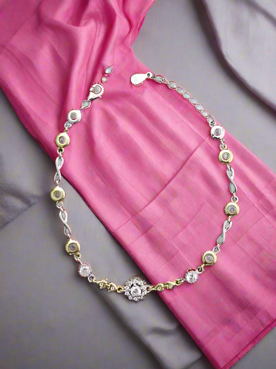 Elegant Two-Tone Infinity & Circle Link Bracelet with Cubic Zirconia Accents