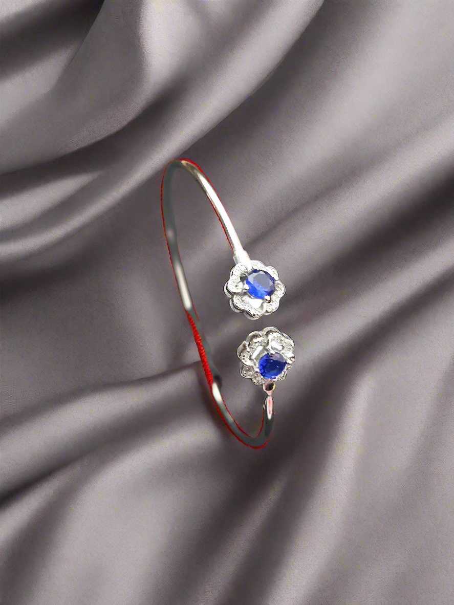 Elegant Silver Open Bangle with Blue Sapphire Stones