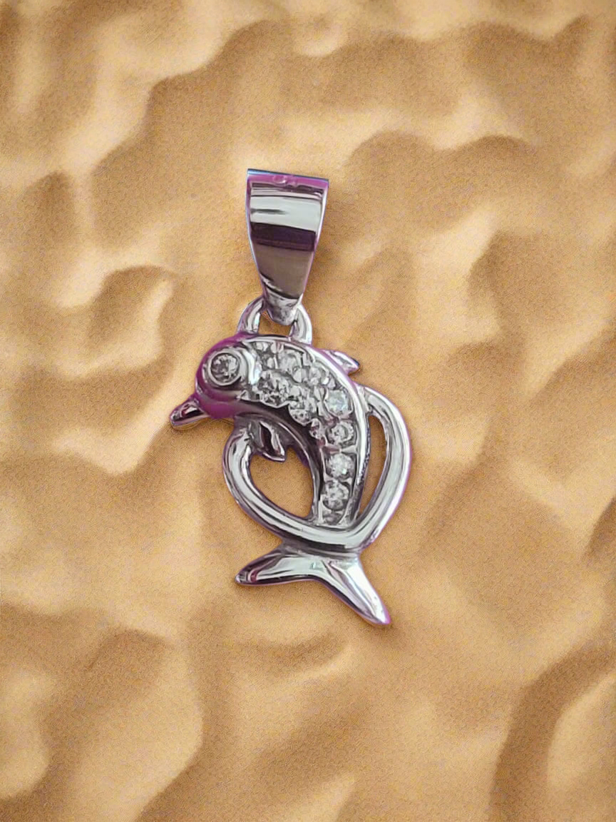Silver Dolphin Pendant with CZ Stones – Elegant Ocean-Inspired Charm