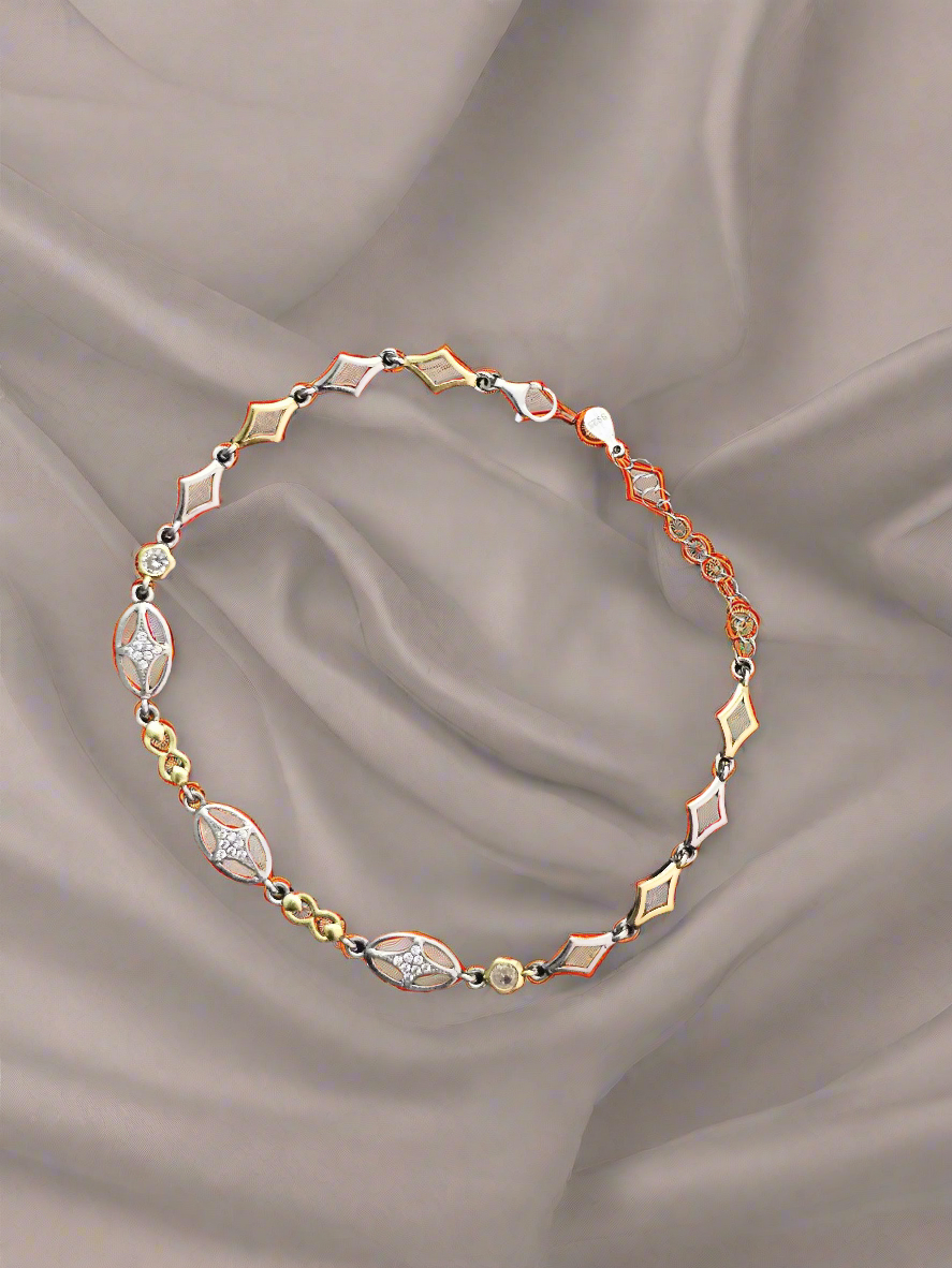 Elegant Two-Tone Geometric Link Bracelet with Cubic Zirconia Accents for Girls