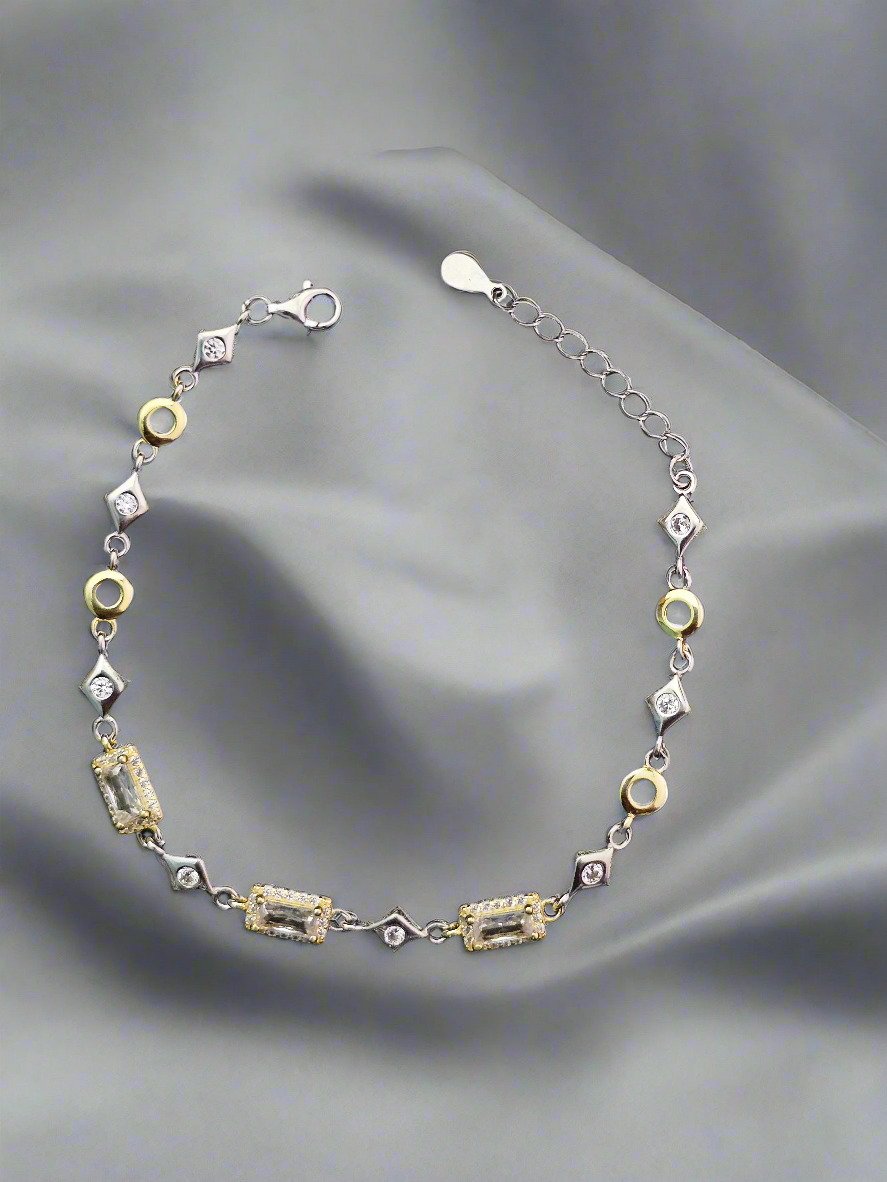 Two-Tone Sterling Silver Bracelet with Cubic Zirconia (CZ) Accents