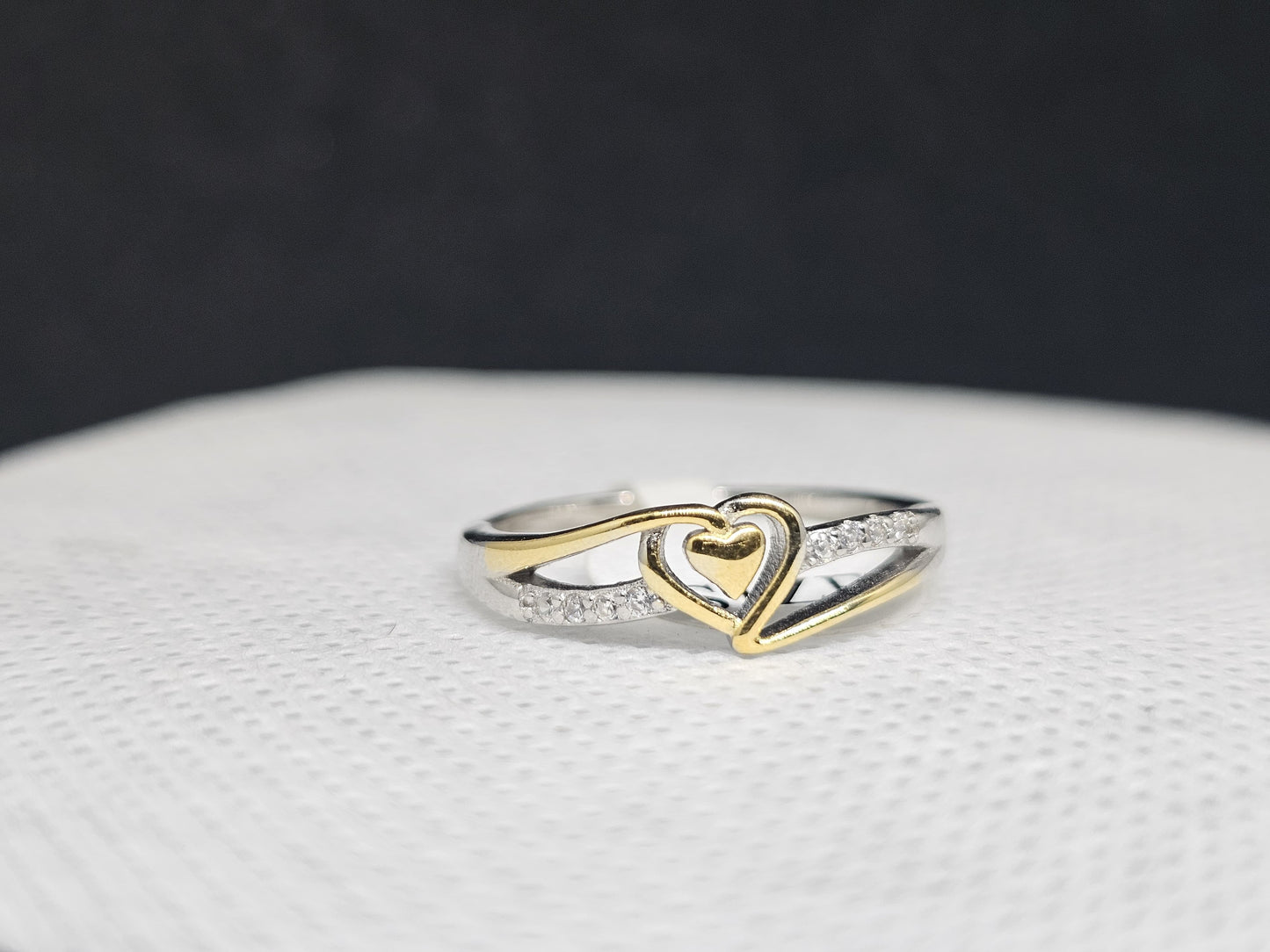 Gold Heart & CZ Pave Silver Ring-SilverCarats