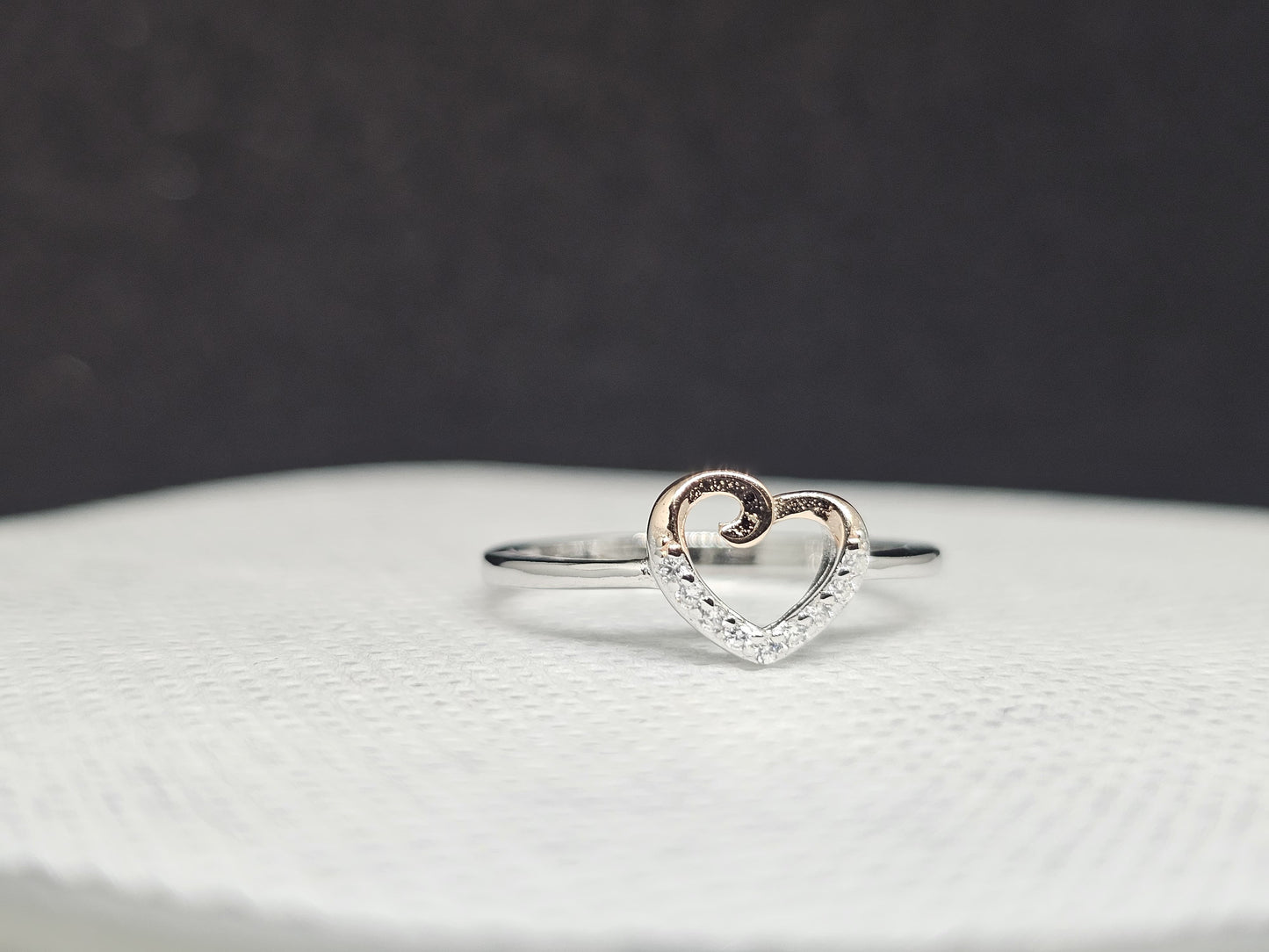 Sterling Silver & Rose Gold Double Heart Ring with Diamond Accents