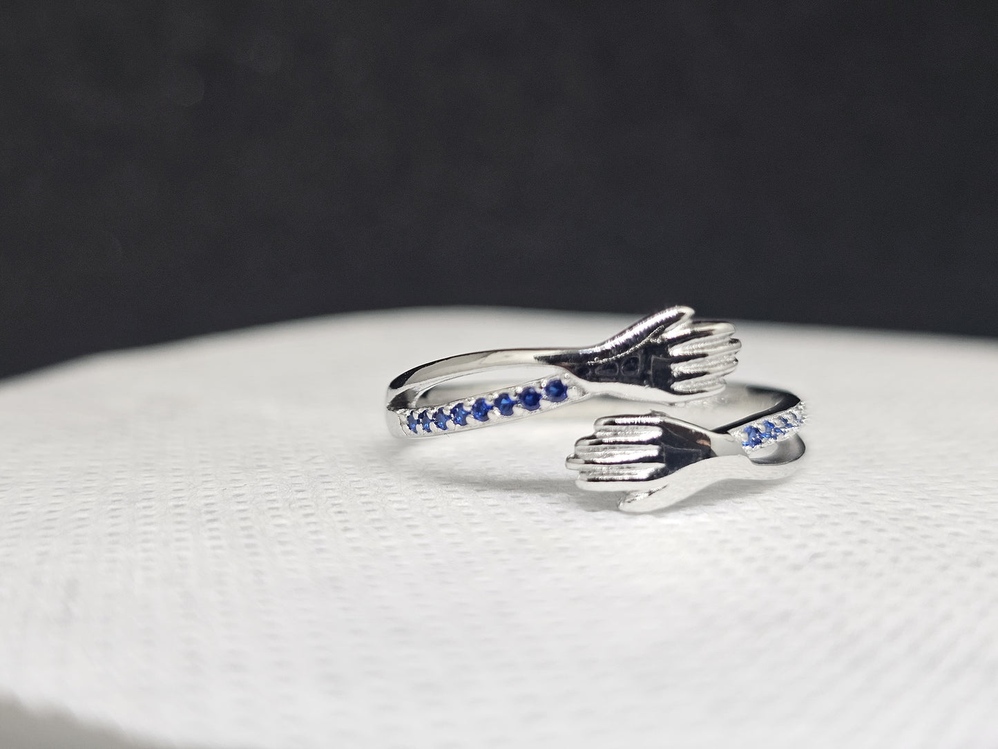 Pure Silver Hug Ring with Blue Stones