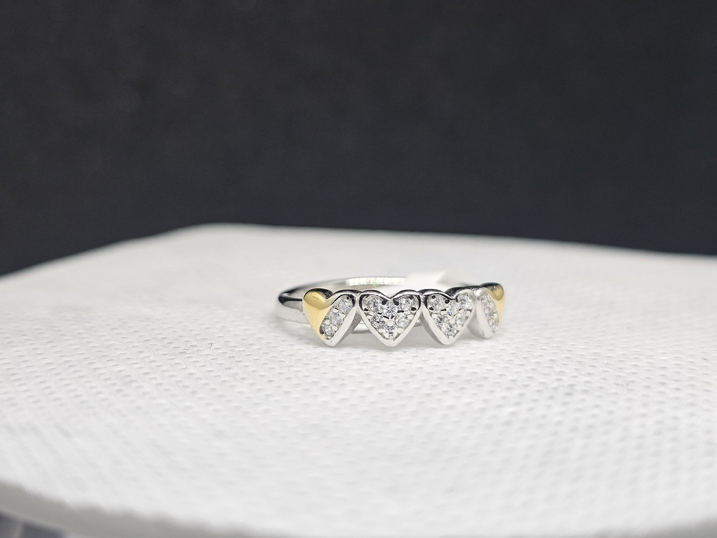Sterling Silver Heart Ring with Gold Accents & CZ Pave