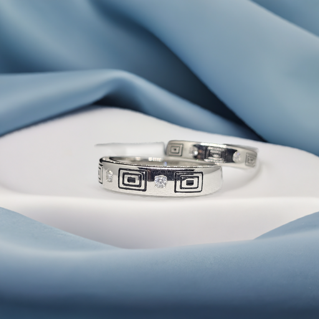 Urban Edge Silver Couple Rings with Cubic Zirconia(CZ) Stones
