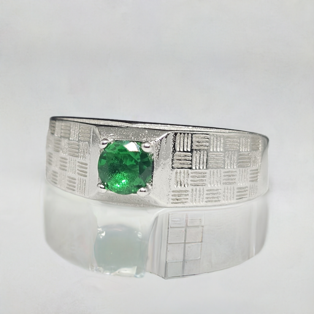 "Emerald Lattice" Men's Sterling Silver Ring - Textured Statement Piece