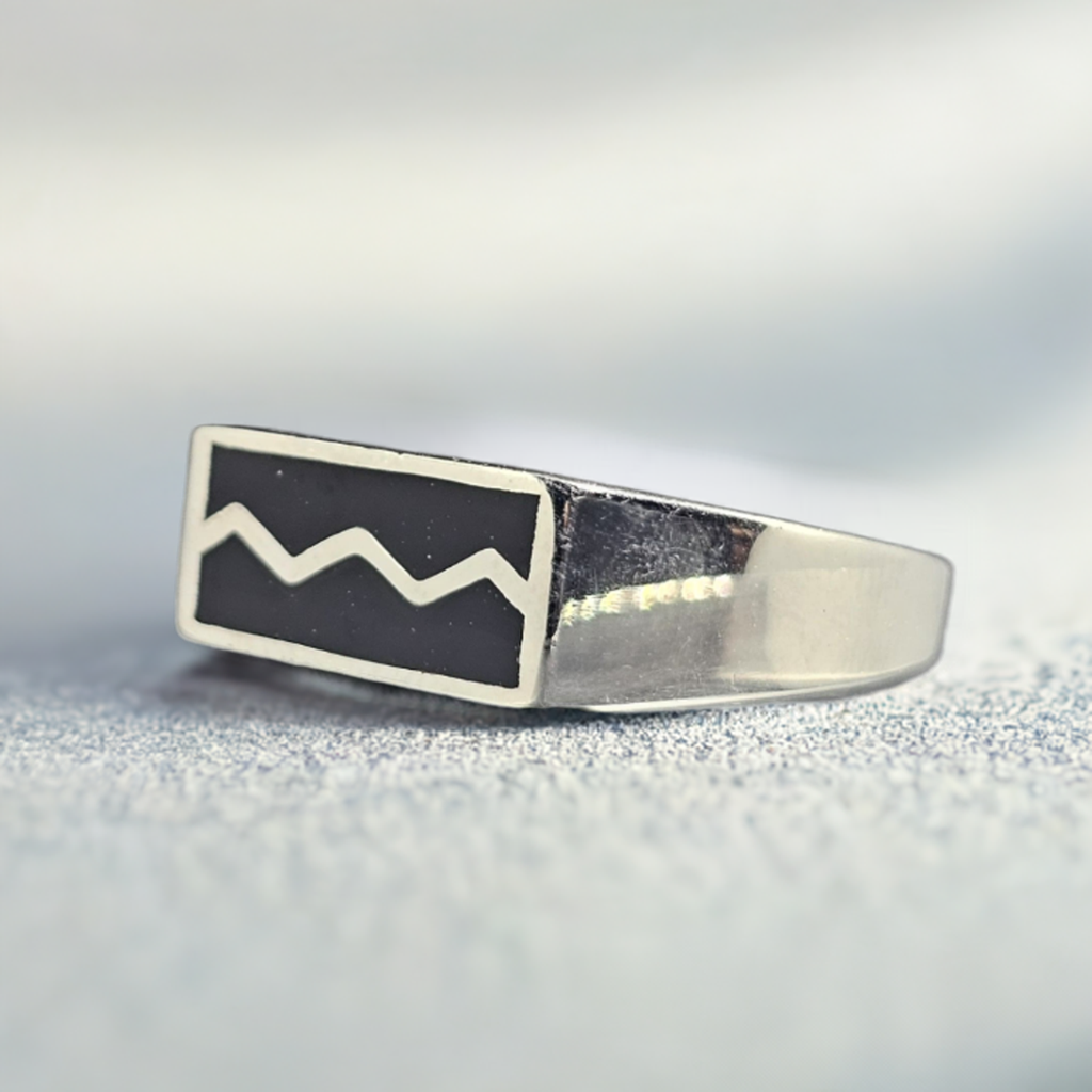 "Urban Edge" Sterling Silver & Black Inlay Ring - Geometric Statement