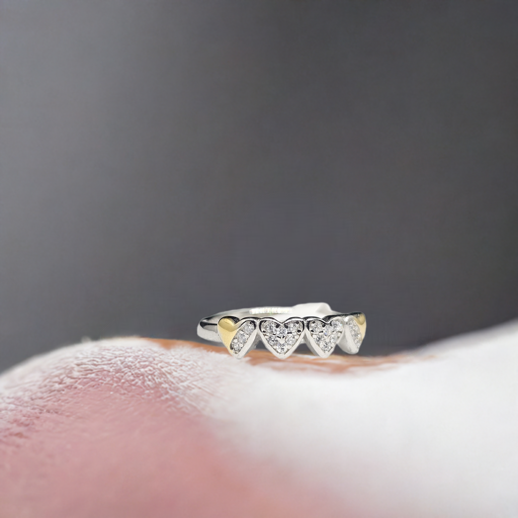 Sterling Silver Heart Ring with Gold Accents & CZ Pave