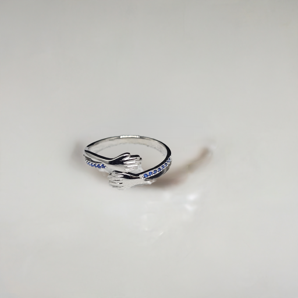 Pure Silver Hug Ring with Blue Stones