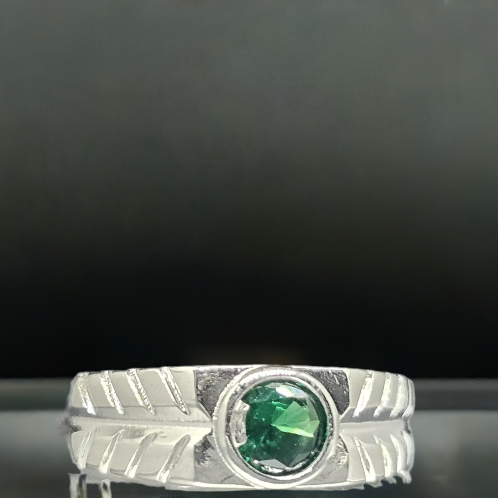 Sterling Silver Green Gemstone Ring - Textured Modern Design