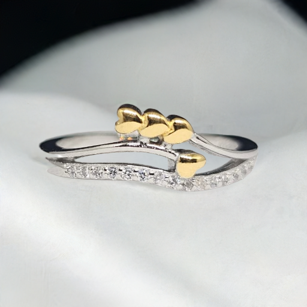 Intertwined Hearts Silver Ring with CZ Accent - Dual Band Love