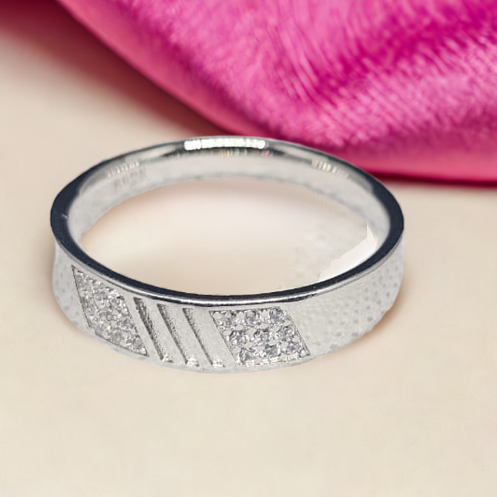Sterling Silver Unisex Band Ring with CZ Detail