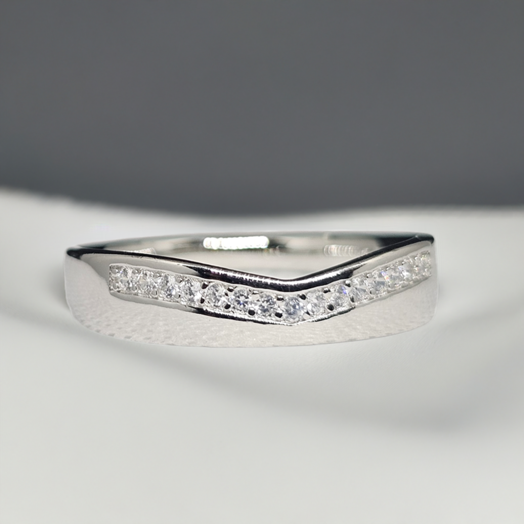 Pure Silver Ring with Thin White Stones for Women