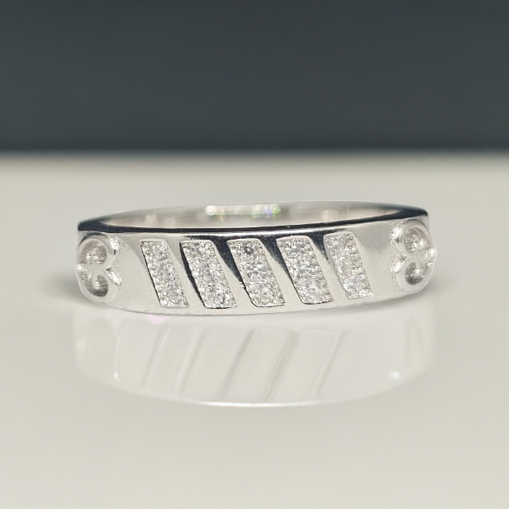 Minimalist Sterling Silver Minimalist Sterling Silver Band Ring with CZ Inlay