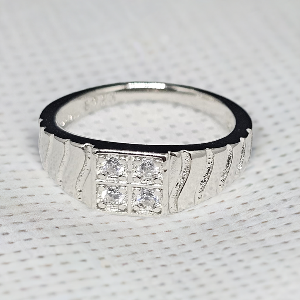 Bold Silver Unisex Band Ring with Geometric CZ Setting