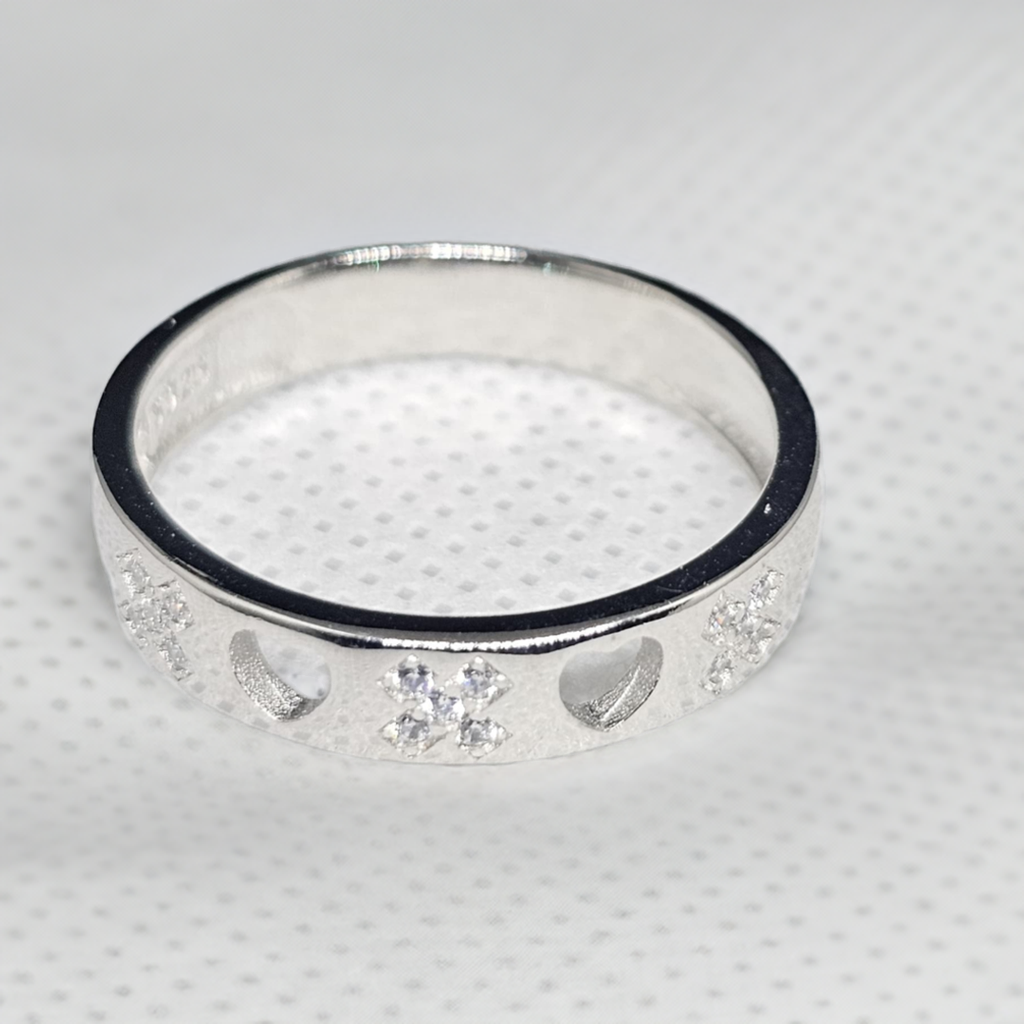 Sterling Silver Cut-Out Cross & Cubic Zirconia Band Ring