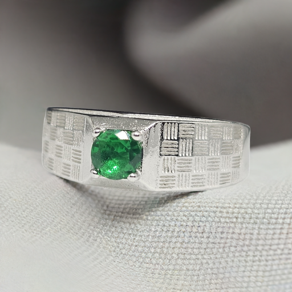 "Emerald Lattice" Men's Sterling Silver Ring