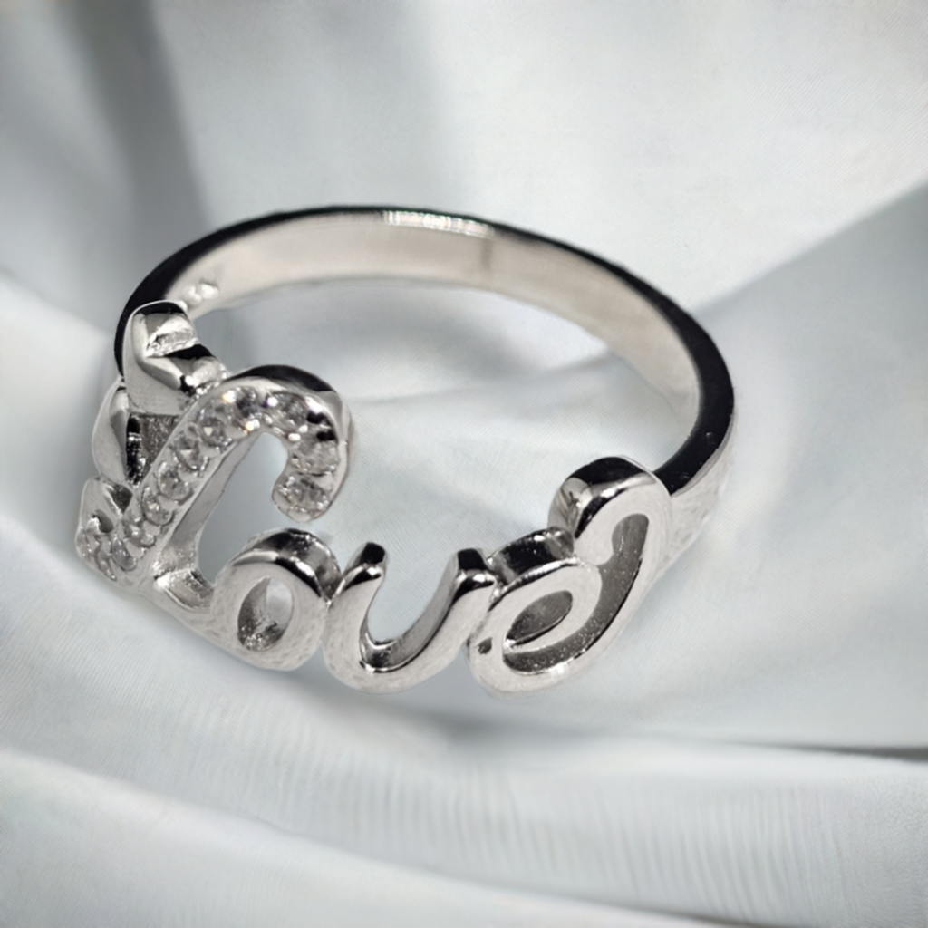 "Love Script" Sterling Silver CZ Ring - Express Your Affection in Sparkle