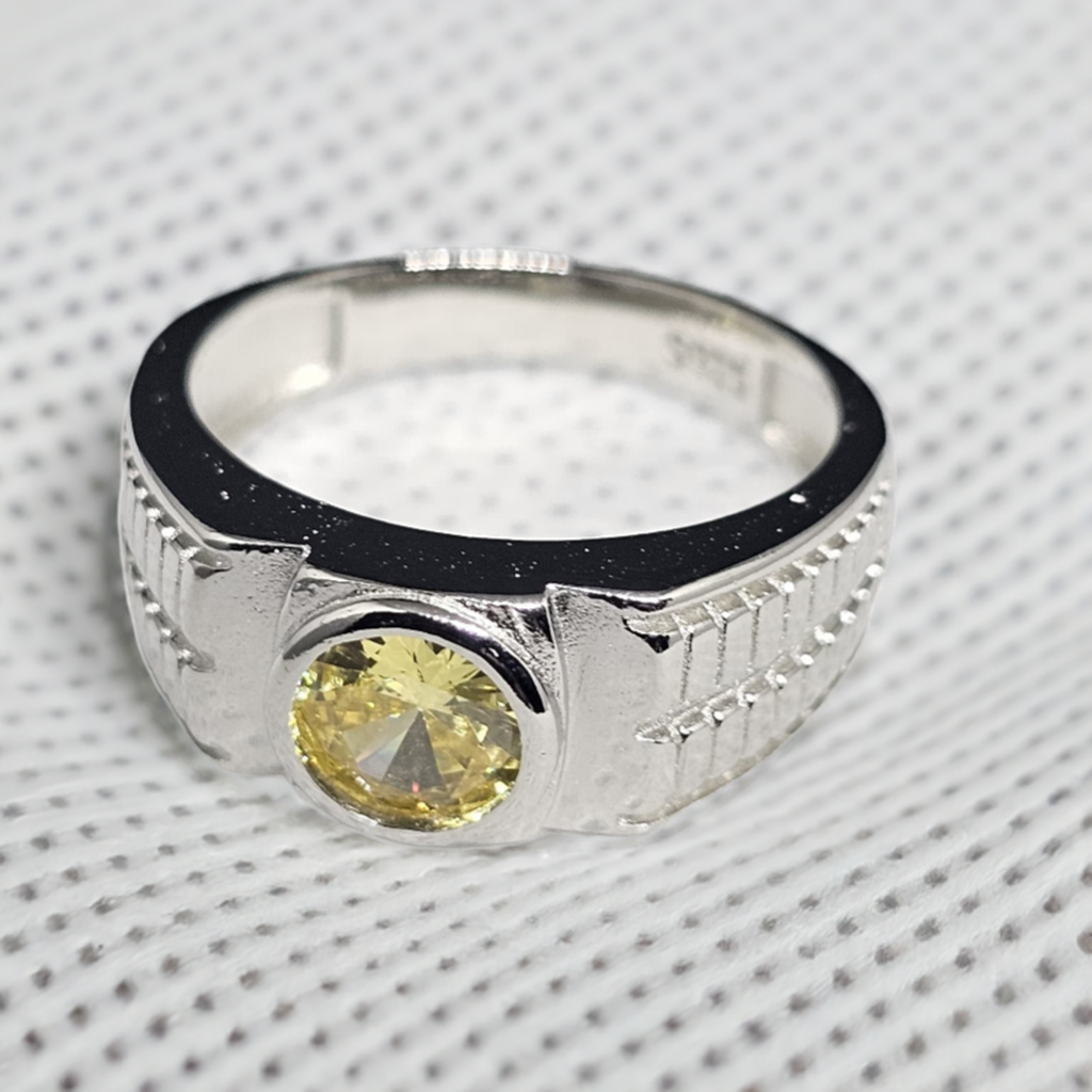 Men's Sterling Silver Yellow CZ Statement Ring